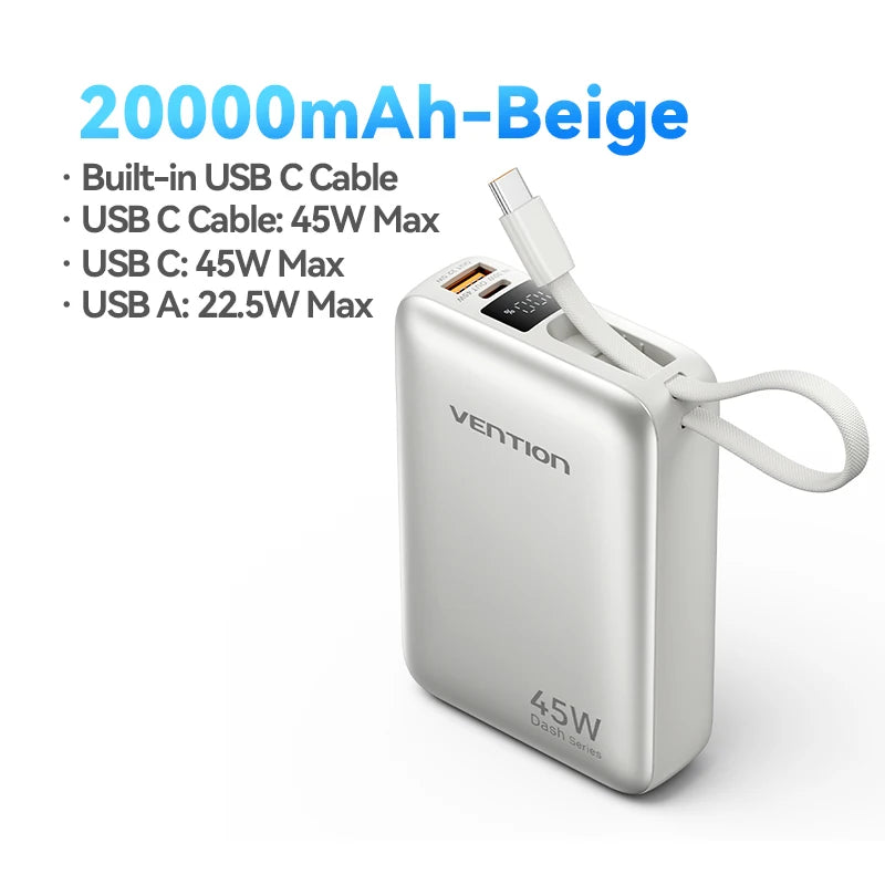 45W Portable Power Bank – 20000mAh Fast Charger for Phones