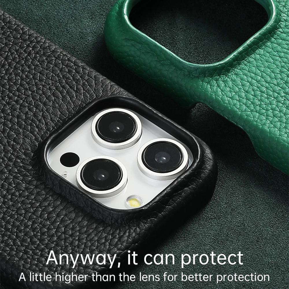 iPhone MagSafe Leather Case – Cowhide Lychee, Pro & Max