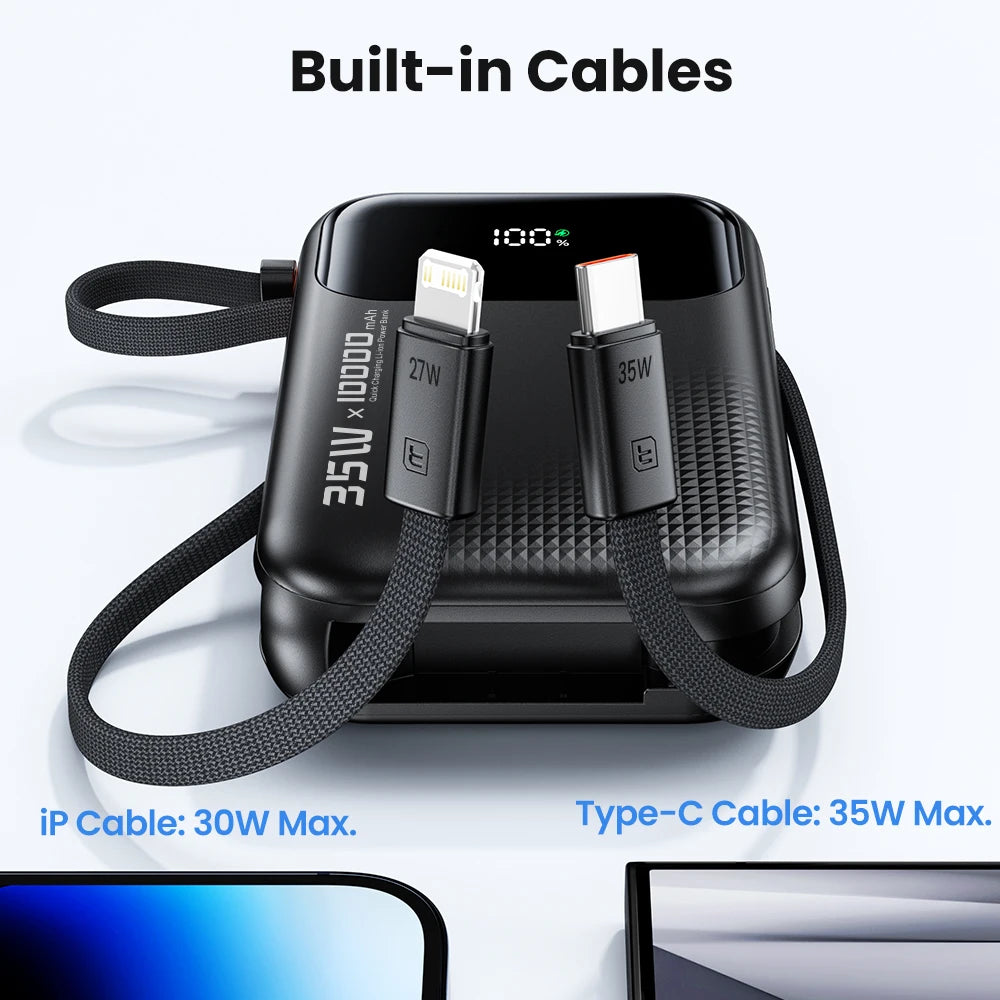 35W Portable Power Bank with Built-in Cable – QC PD 3.0 Fast Charge