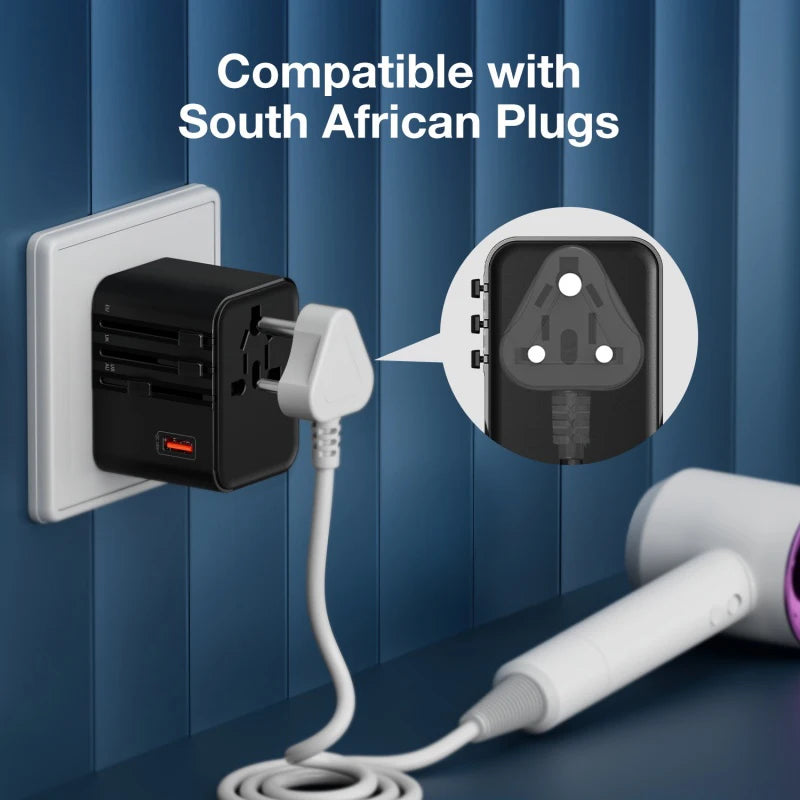 JINGMIN Universal Travel Adapter – 4 AC Outlets + 3 USB/Type-C PD 25W