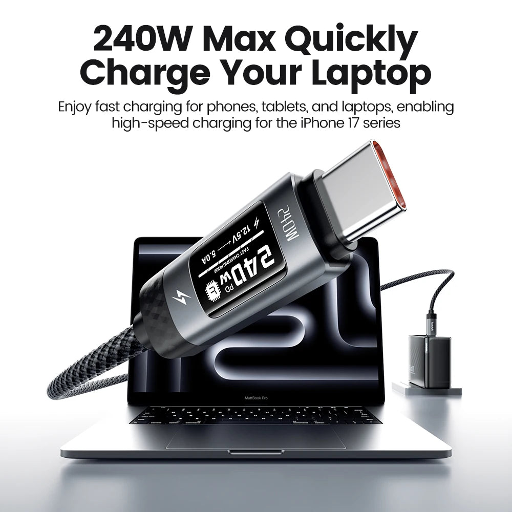 TOOCKI 240W USB-C to USB-C Cable – PD 3.1 Fast Charging Cable with OLED Power Display