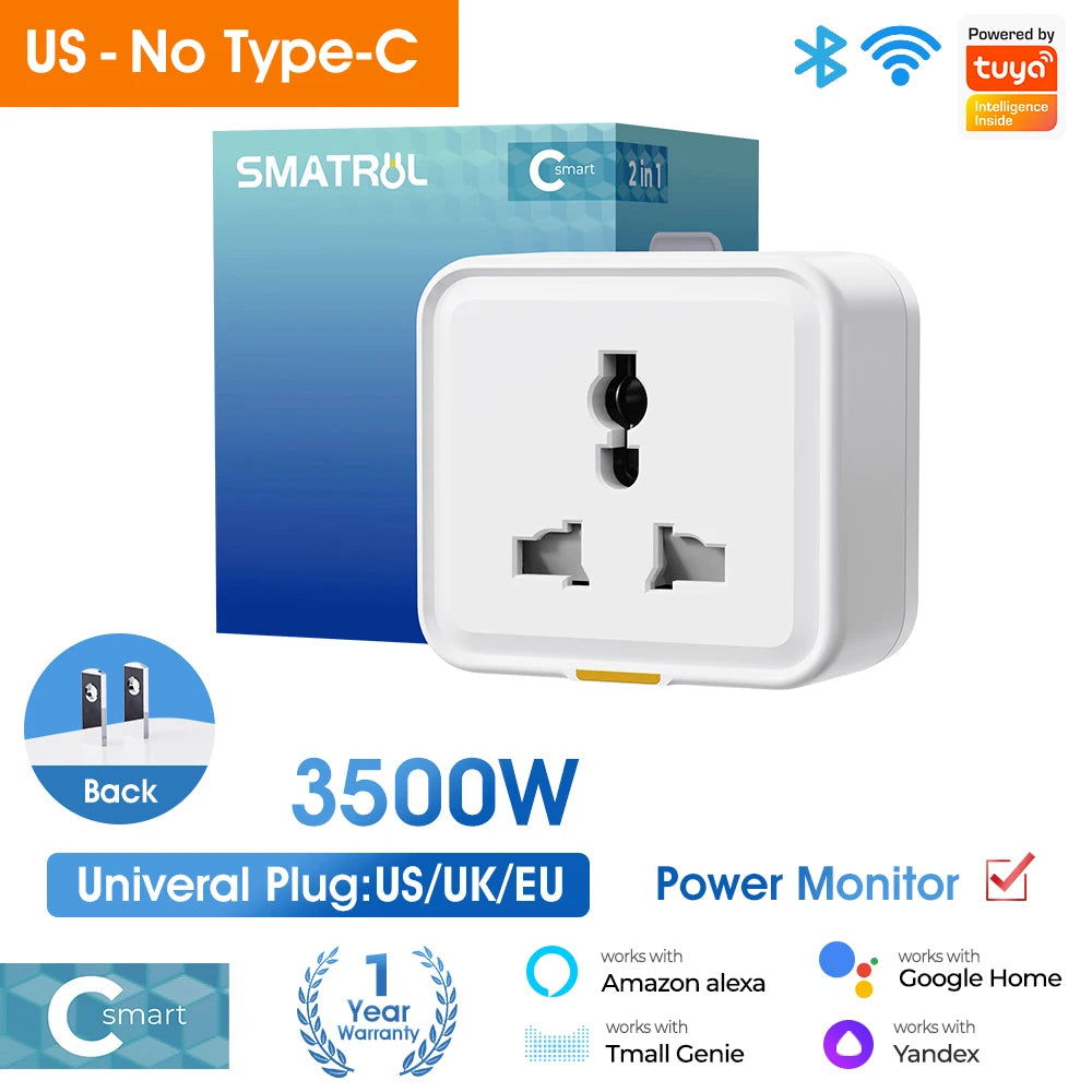Smart Wi-Fi Plug Universal Adapter with Power Monitoring