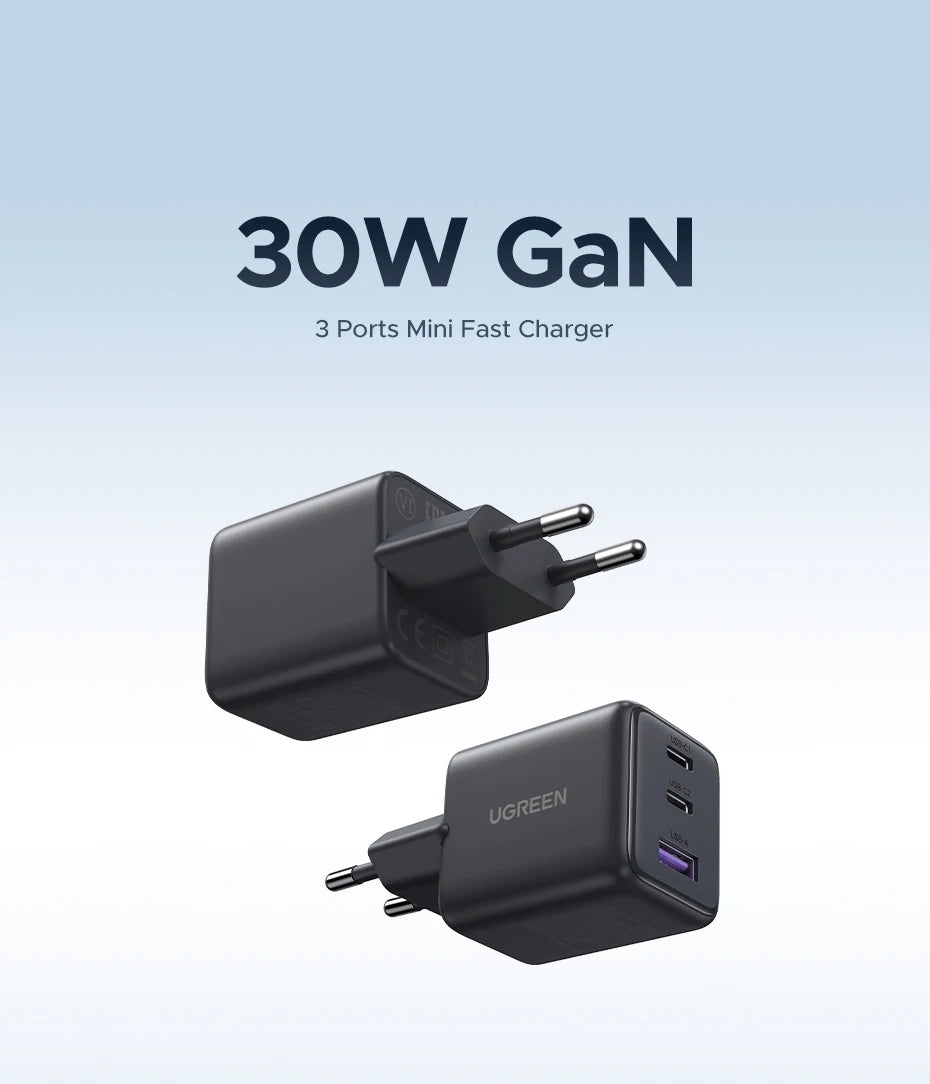 UGREEN 30W GaN USB-C Charger – PD 3.0 & QC4.0 for iPhone & Android
