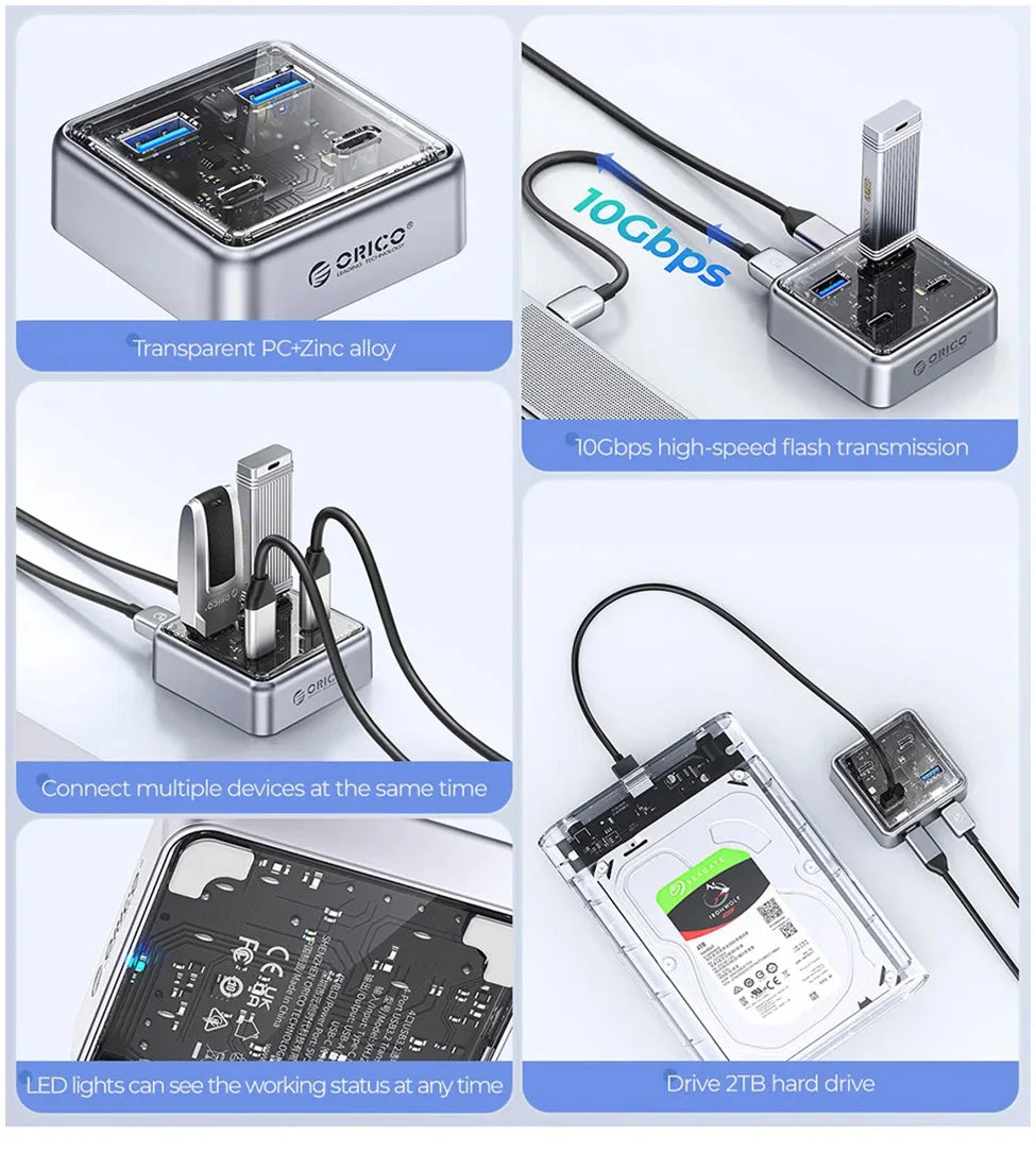 ORICO 10Gbps USB 3.2 Hub – 4-Port High-Speed Type-C Docking Station