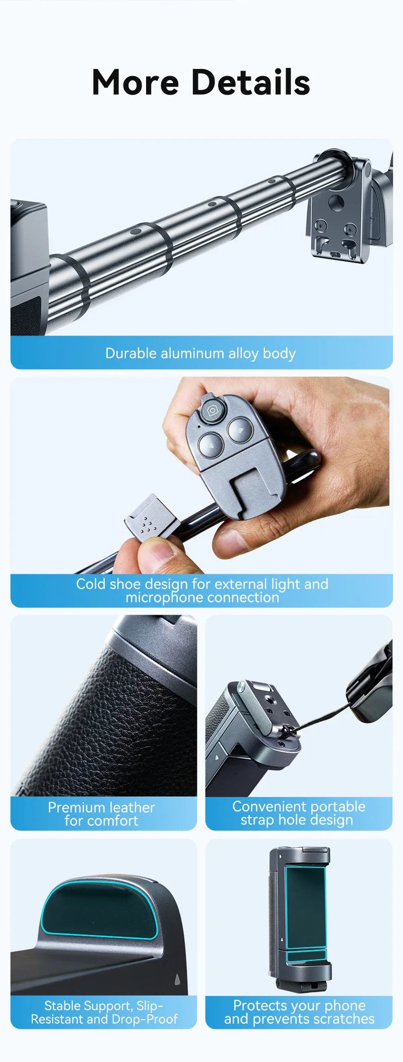 TELESIN Selfie Stick & Phone Holder – Camera Handle with Remote Adapter