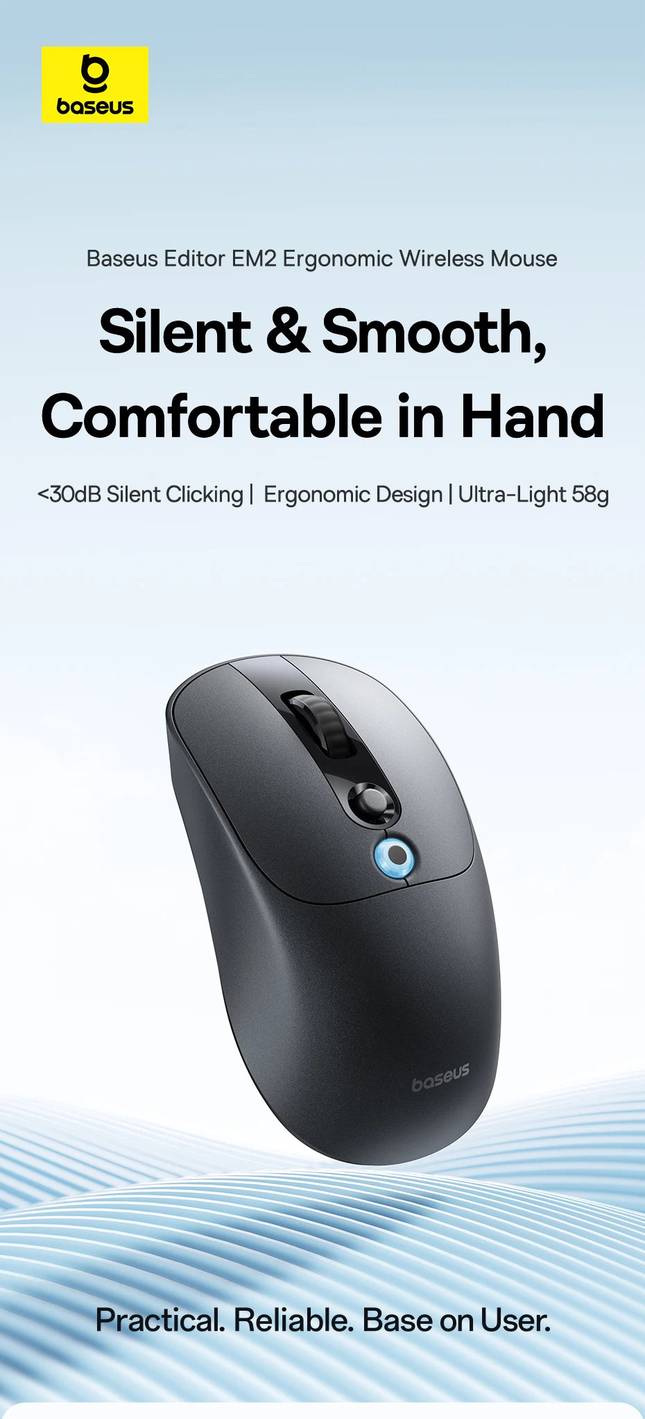 Baseus EM2 Wireless Mouse – Ergonomic, Silent, Type-C Charging