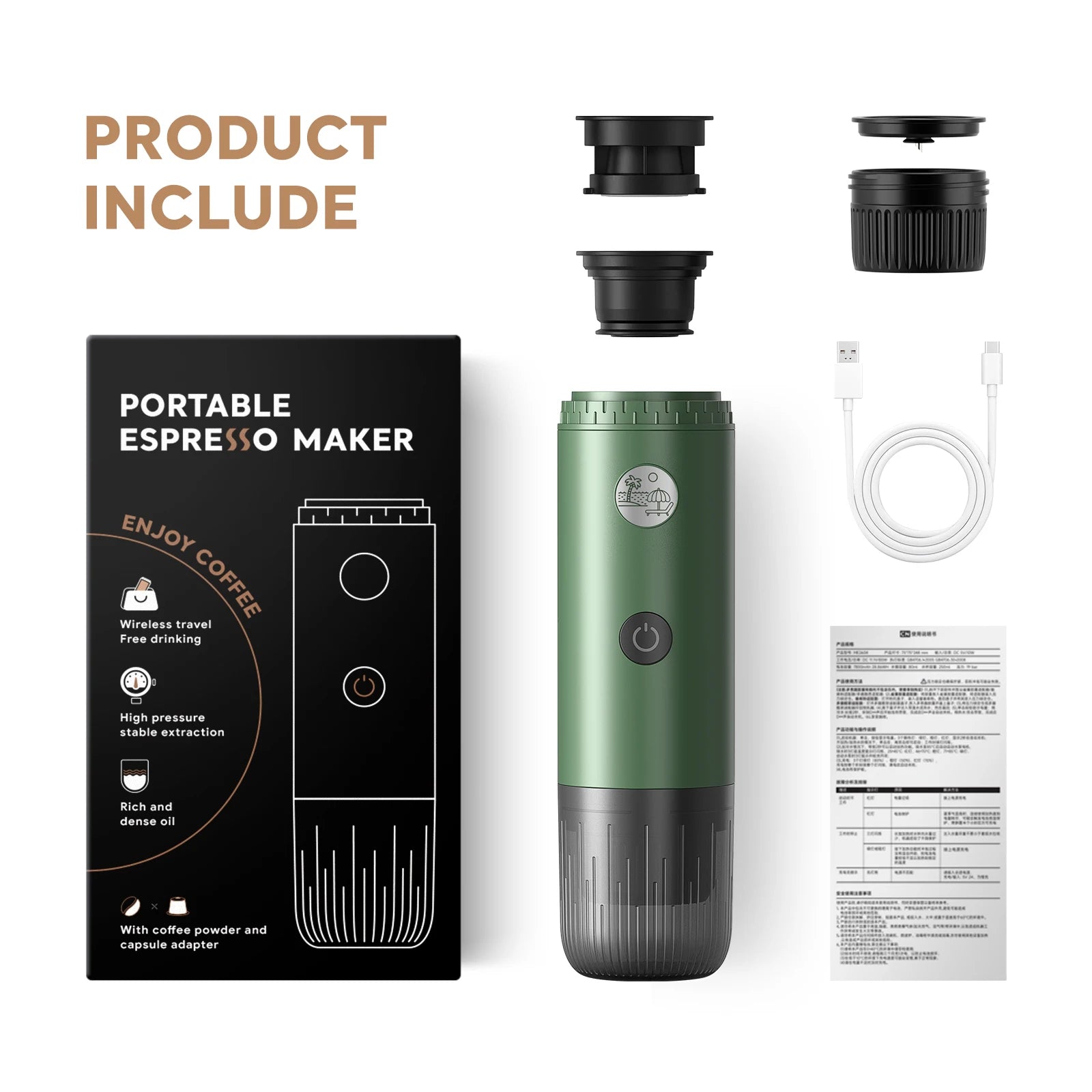 3-in-1 Travel Espresso Maker – Portable USB-C Self-Heating Coffee Machine