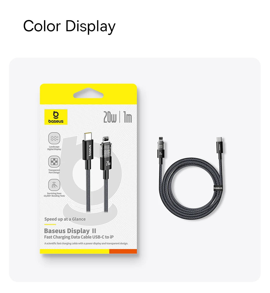 Baseus 20W USB-C Cable for iPhone & iPad – Fast Charge with LED Display