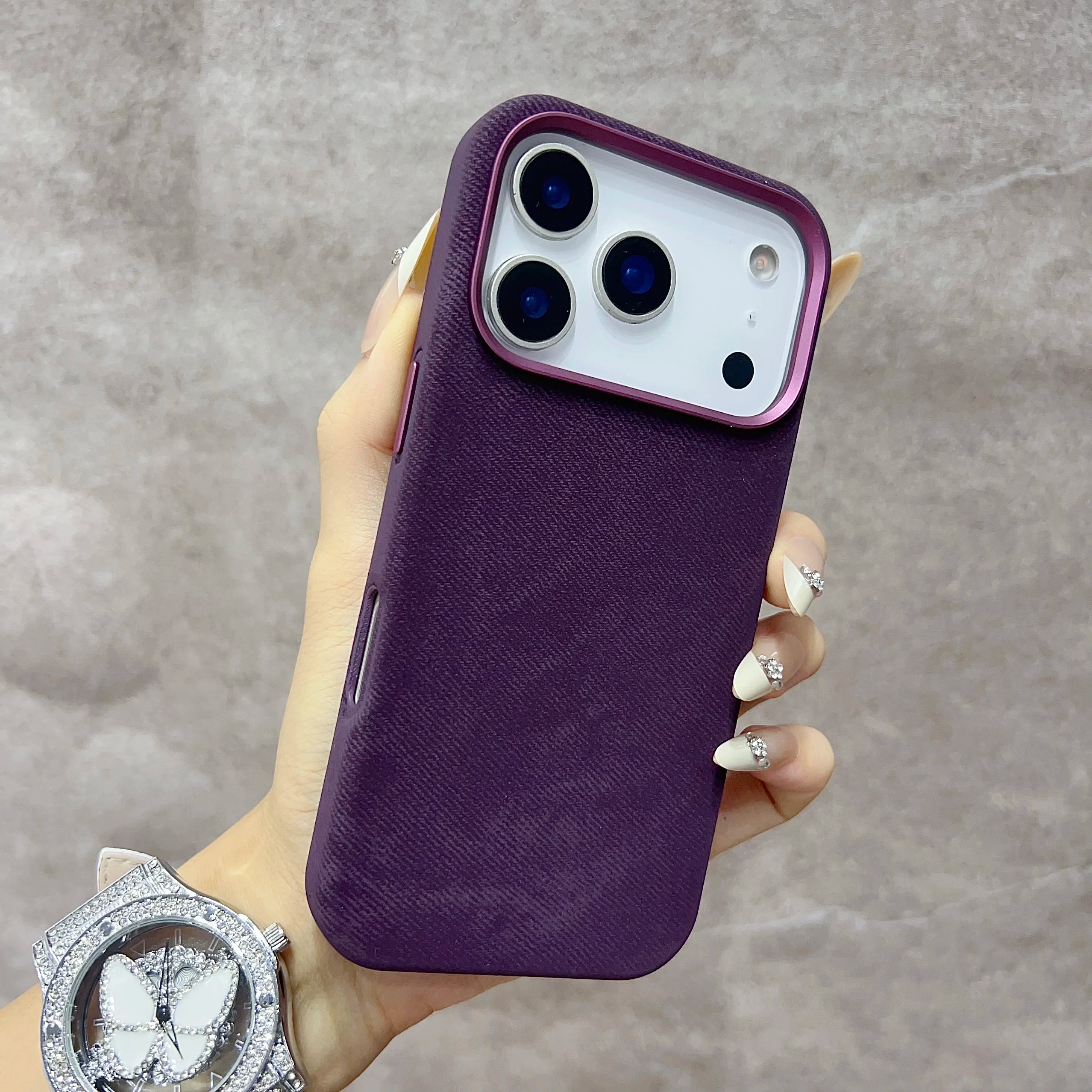 Luxury MagSafe Fiber Leather iPhone Case – Shockproof & Alloy Lens