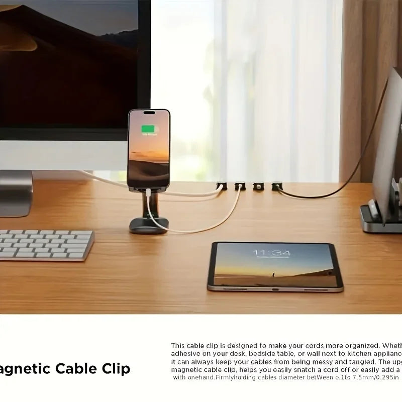 Magnetic Cable Clips 6pcs – Hidden Wire Management & Desktop Organizer