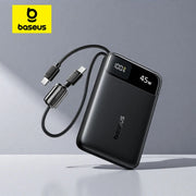 Baseus 45W Power Bank 10000mAh 20000mAh Built-In Dual USB-C Cable Fast Charging for iPhone 17 16 Pro Max Samsung S25 Xiaomi Poco