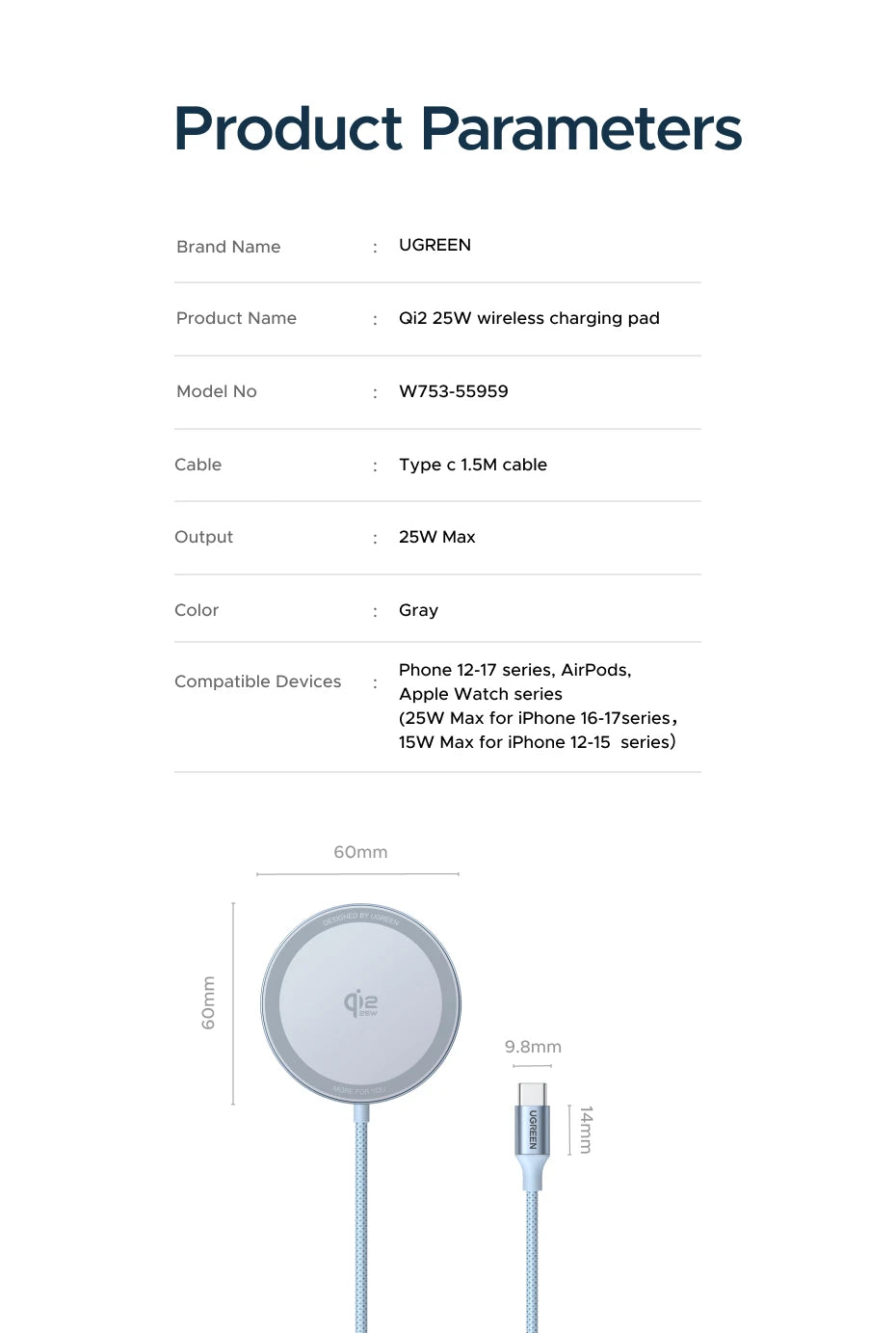 UGREEN Magflow Fast Wireless Charging Pad – Qi2 Certified