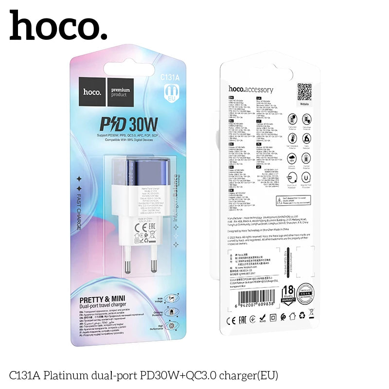 30W USB-C Charger HOCO C131A – Dual Port Quick Charge