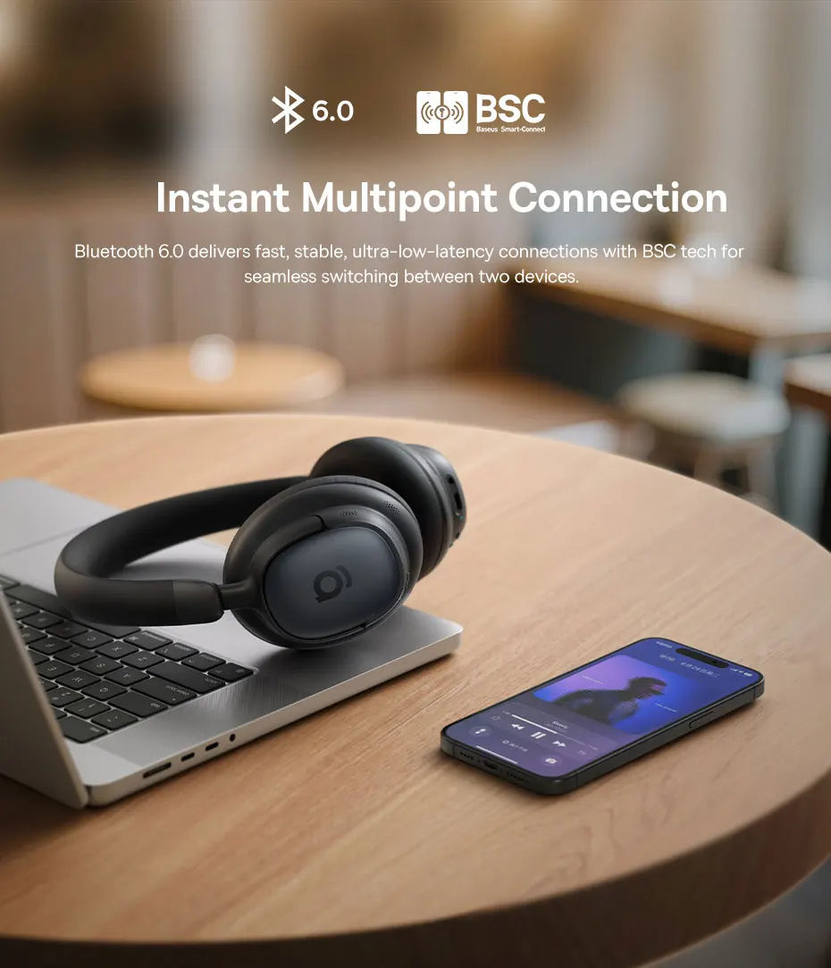 Baseus Bowie MH1 ANC Wireless Headphone 48dB Adaptive Hybrid Noise Cancelling Headsets 80H Playtime Hi-Res Audio LDAC Headphone