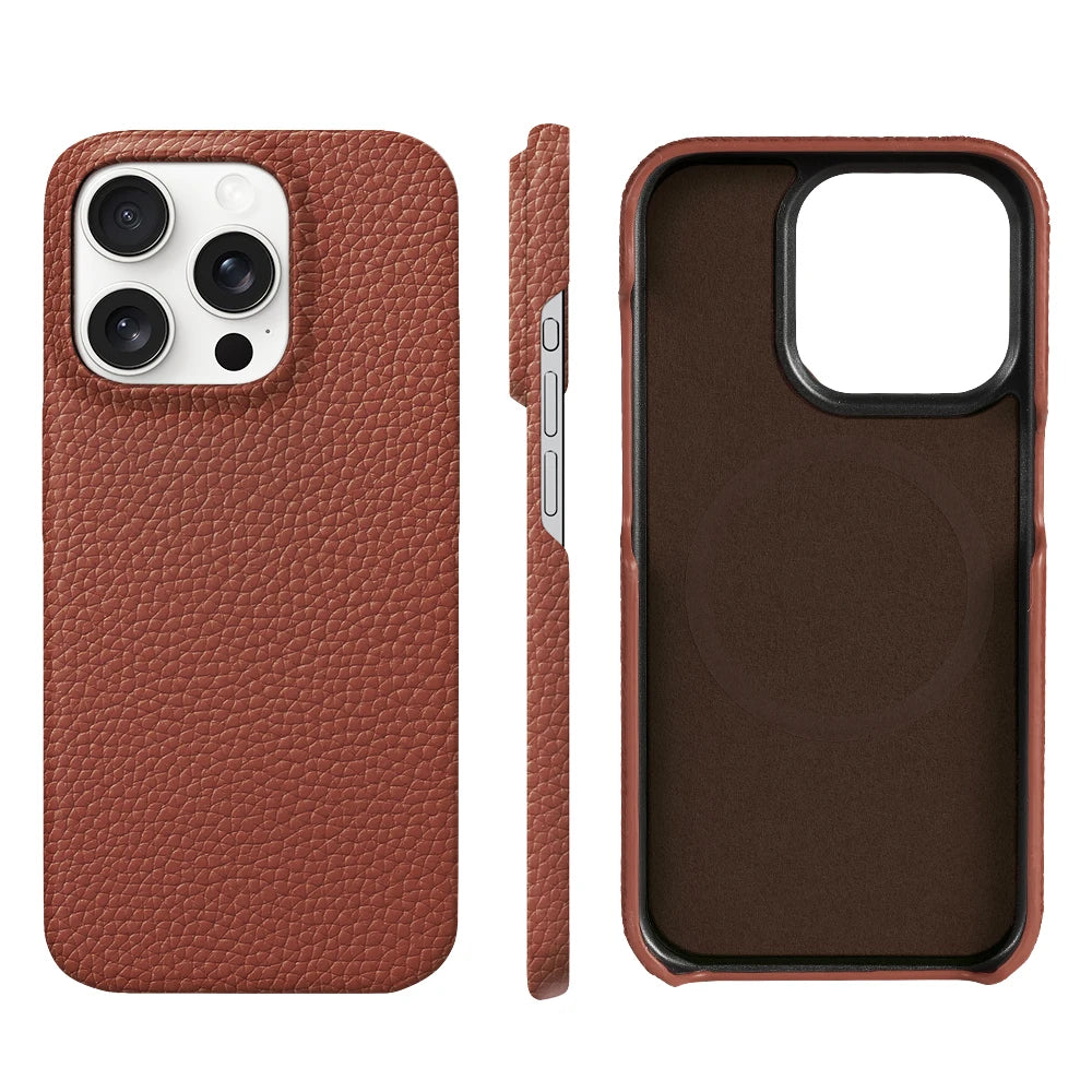 iPhone MagSafe Leather Case – Cowhide Lychee, Pro & Max