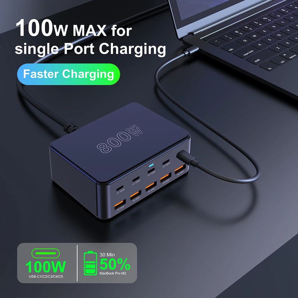 800W USB-C GaN Charger – 100W PD Multiport Fast Charging