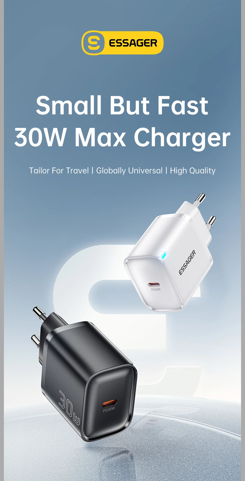Essager 30W Type-C Charger PD 3.0 USB C Charger For iPhone 16 15 14 Pro Samsung Huawei  Xiaomi Tablet iPad Air Pro Phone Charger