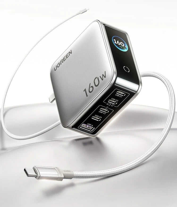 UGREEN GaN Charger 160W PD3.1 Fast Charging Phone Charger With Five Ports USB-C/A AI Smart Display For iPhone17 Tablets Laptops