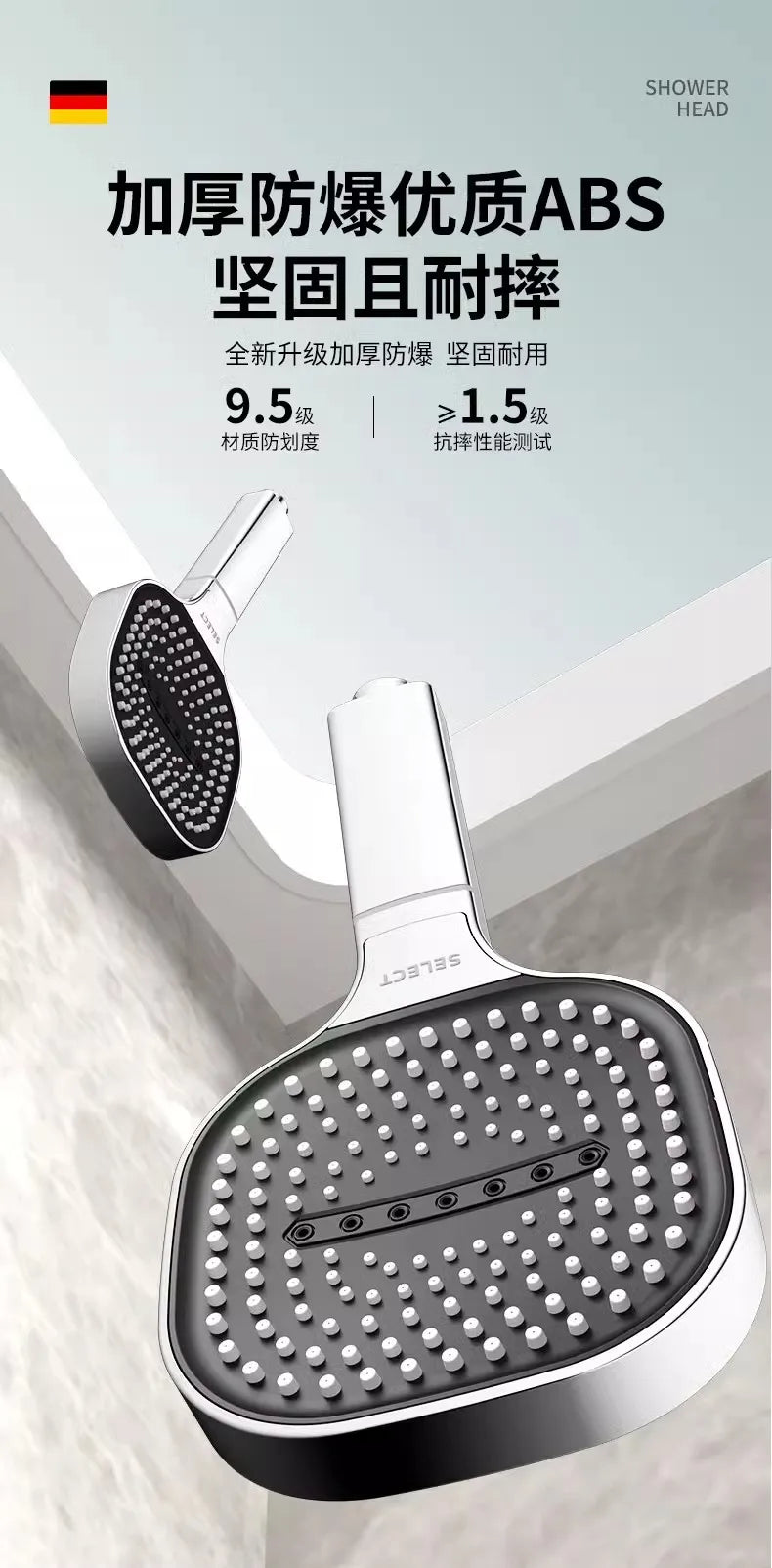 High Pressure Shower Head 13CM – 3 Modes, Massage Water Flow with Filter