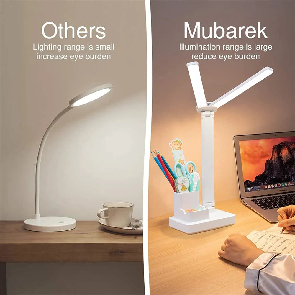 LED Desk Lamp – USB Dimmable Foldable Table Lamp with Clock, Calendar, Temperature Display & Night Light