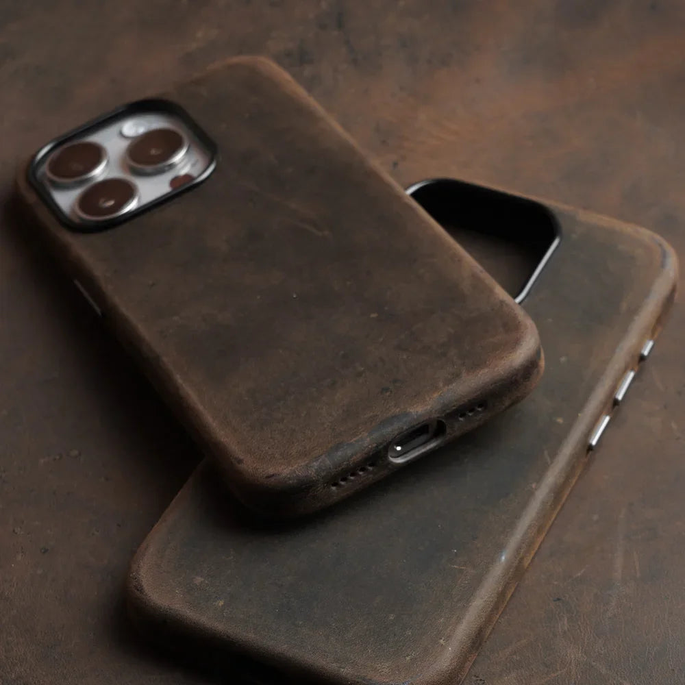 YMW Italian Crazy Horse Genuine Leather MagSafe Case for iPhone 15–17 Series