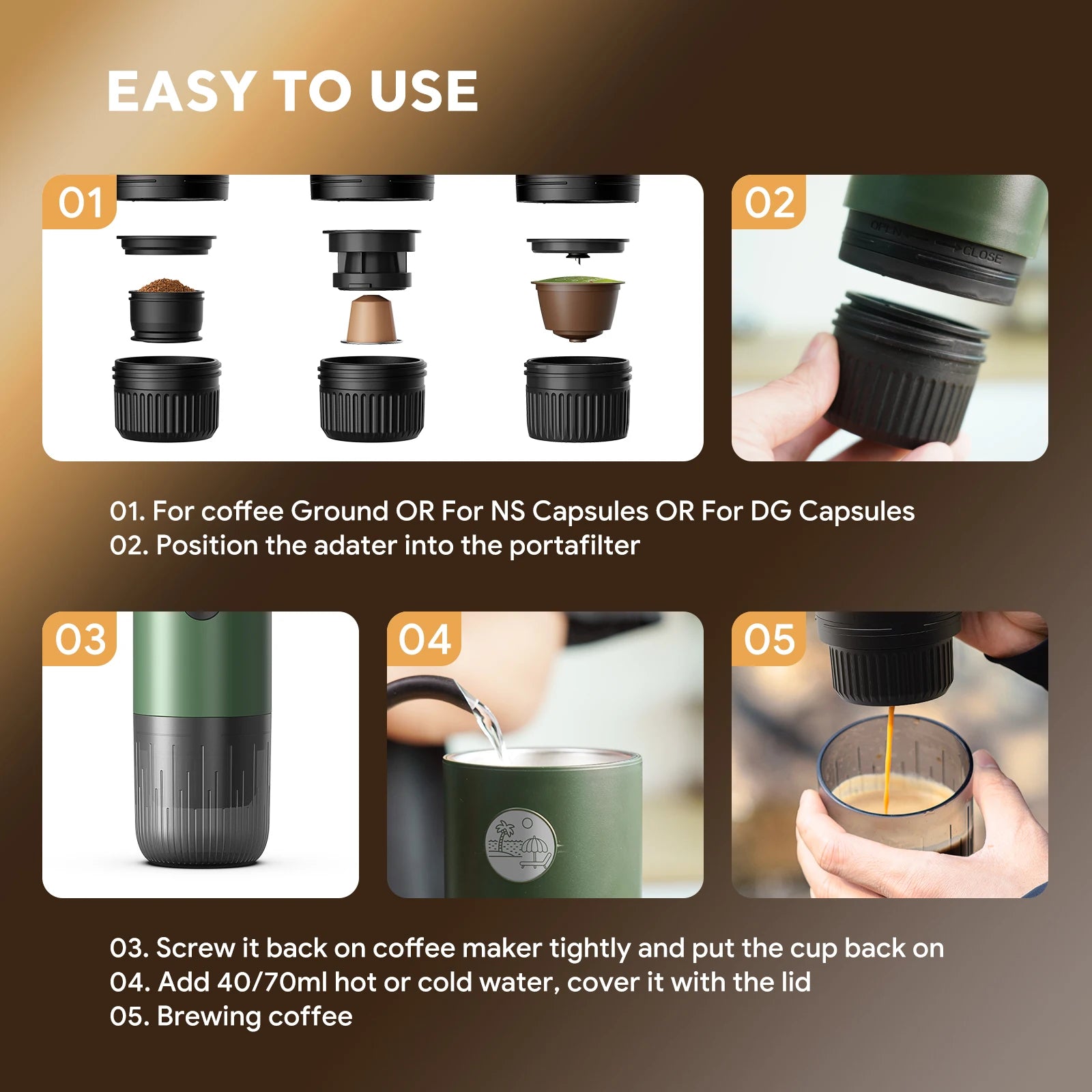 3-in-1 Travel Espresso Maker – Portable USB-C Self-Heating Coffee Machine