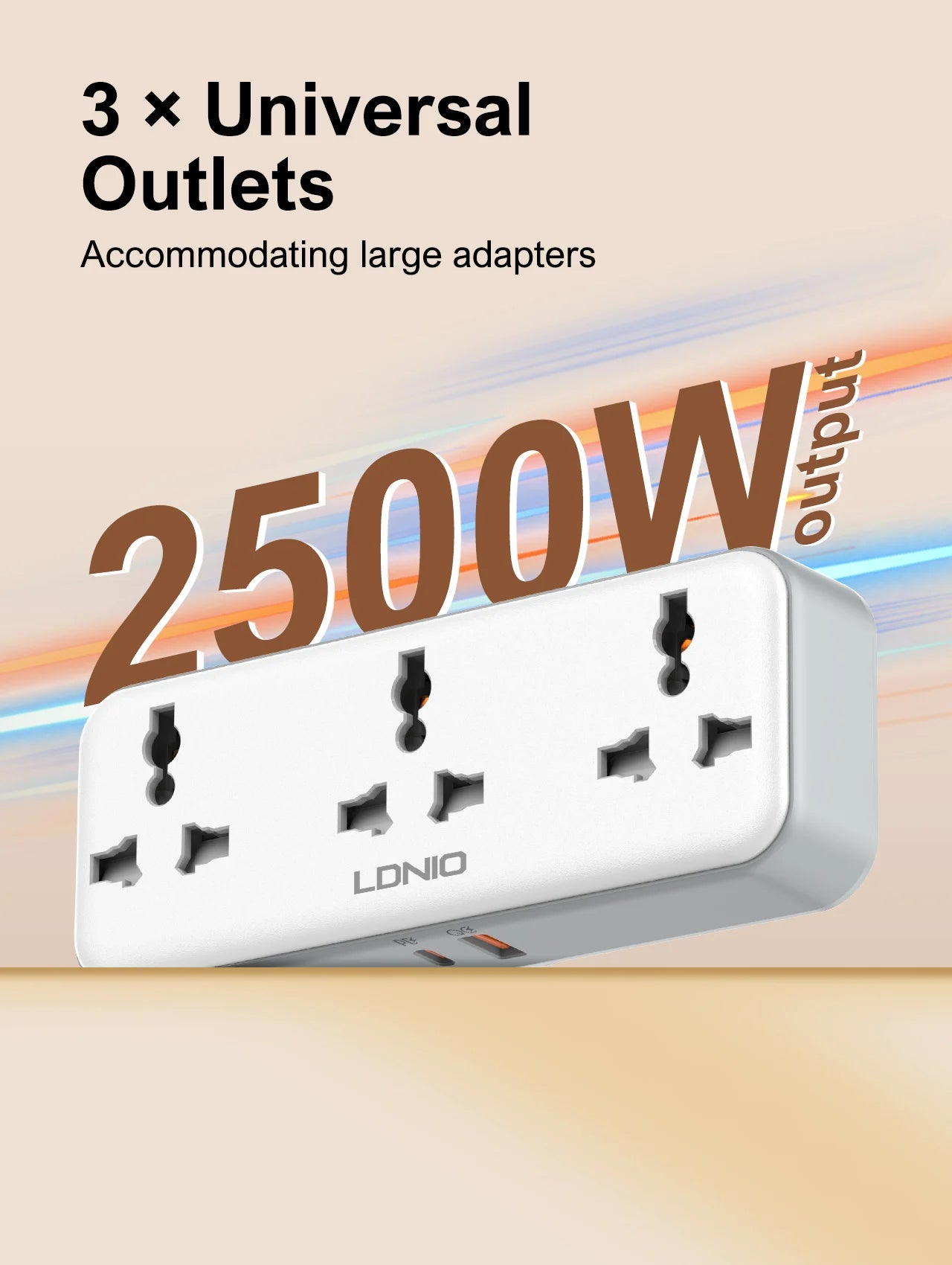 LDNIO Rotatable Power Plug with Switch – 3 AC Sockets & 2 USB (30W PD)