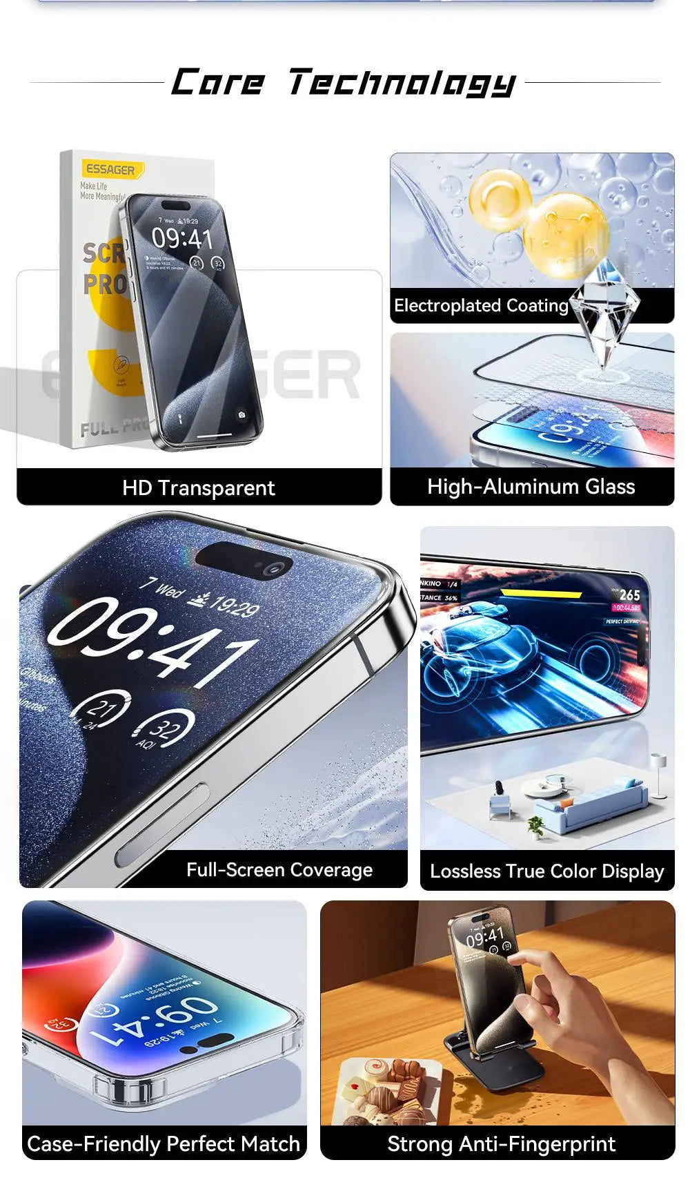 Essager Screen Protector for iPhone 15 14 13 Pro Max Ultra Slim Dustproof Full Tempered Glass Protection For iPhone 15 Pro Plus