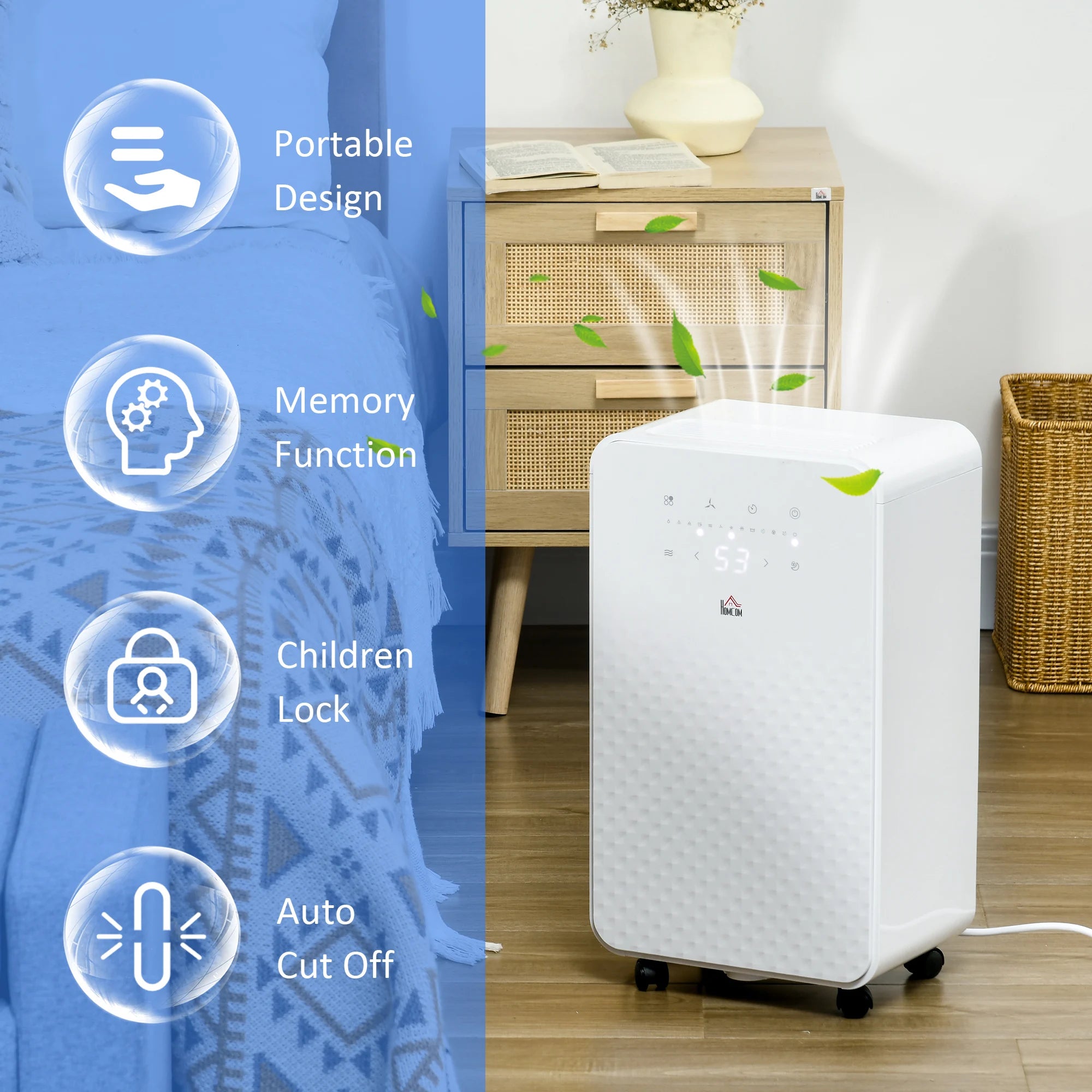 HOMCOM 12L Quiet Air Dehumidifier with Purifier – 5 Modes & Timer