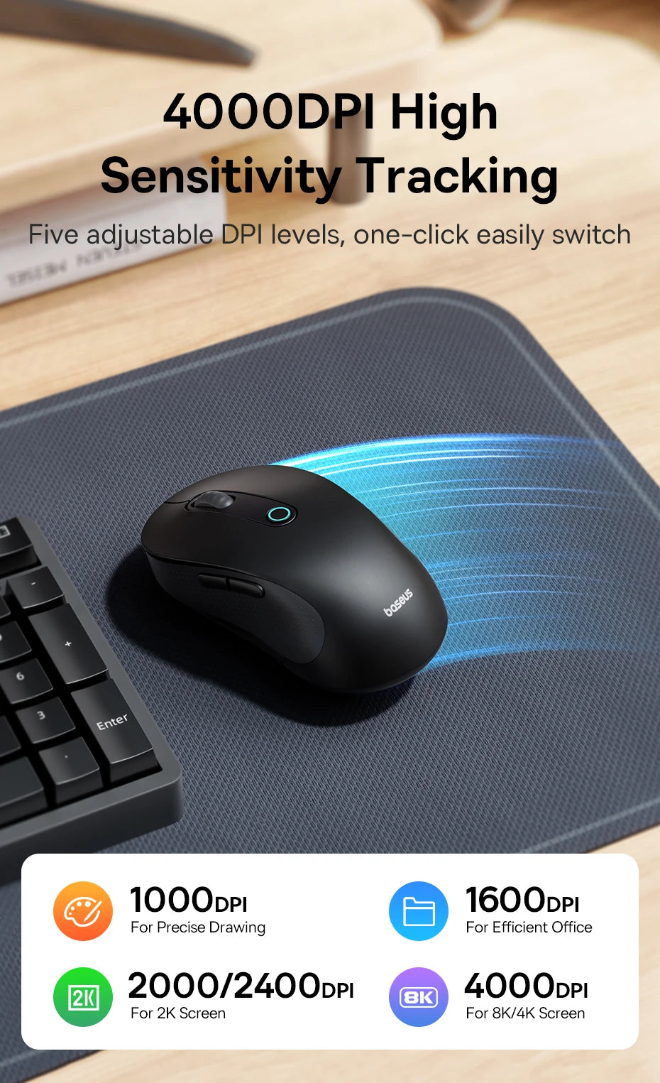 Baseus Wireless Rechargeable Mouse – Ergonomic & Bluetooth