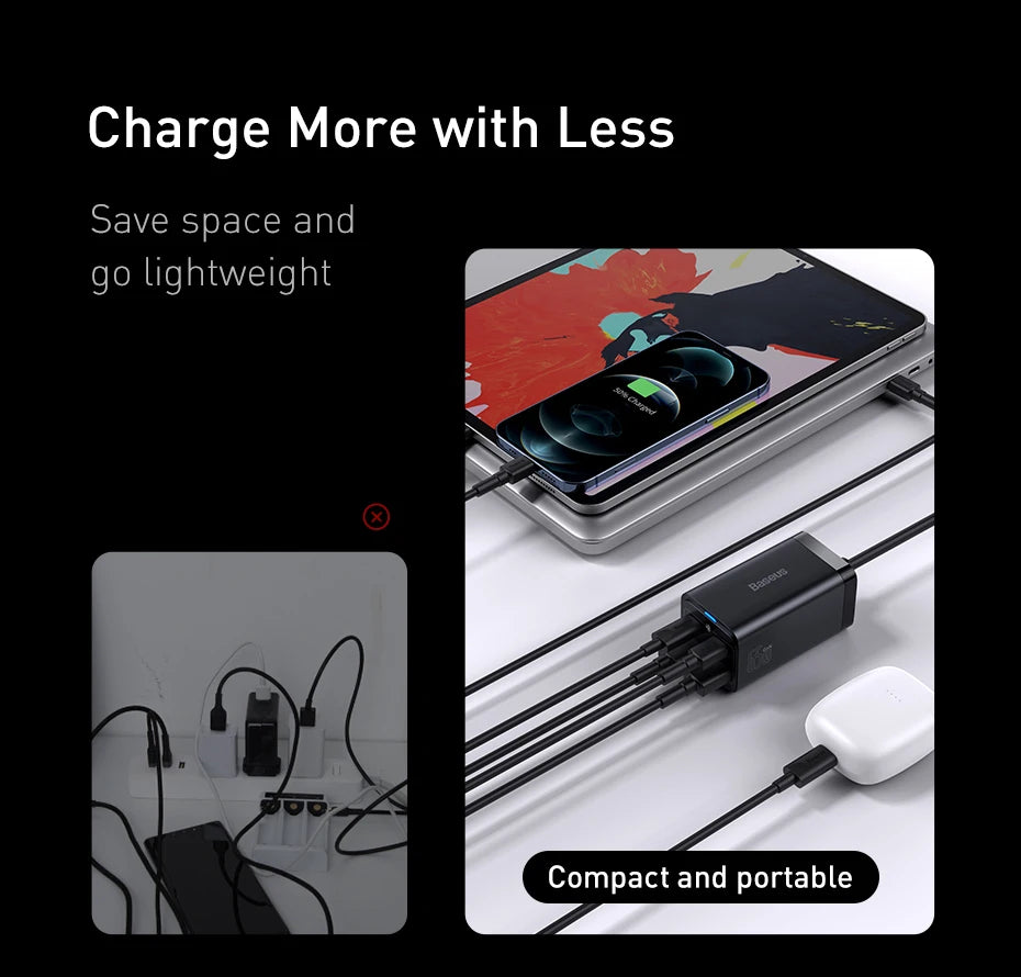 Baseus 65W Desktop Charger – Fast Charge for iPhone & Samsung