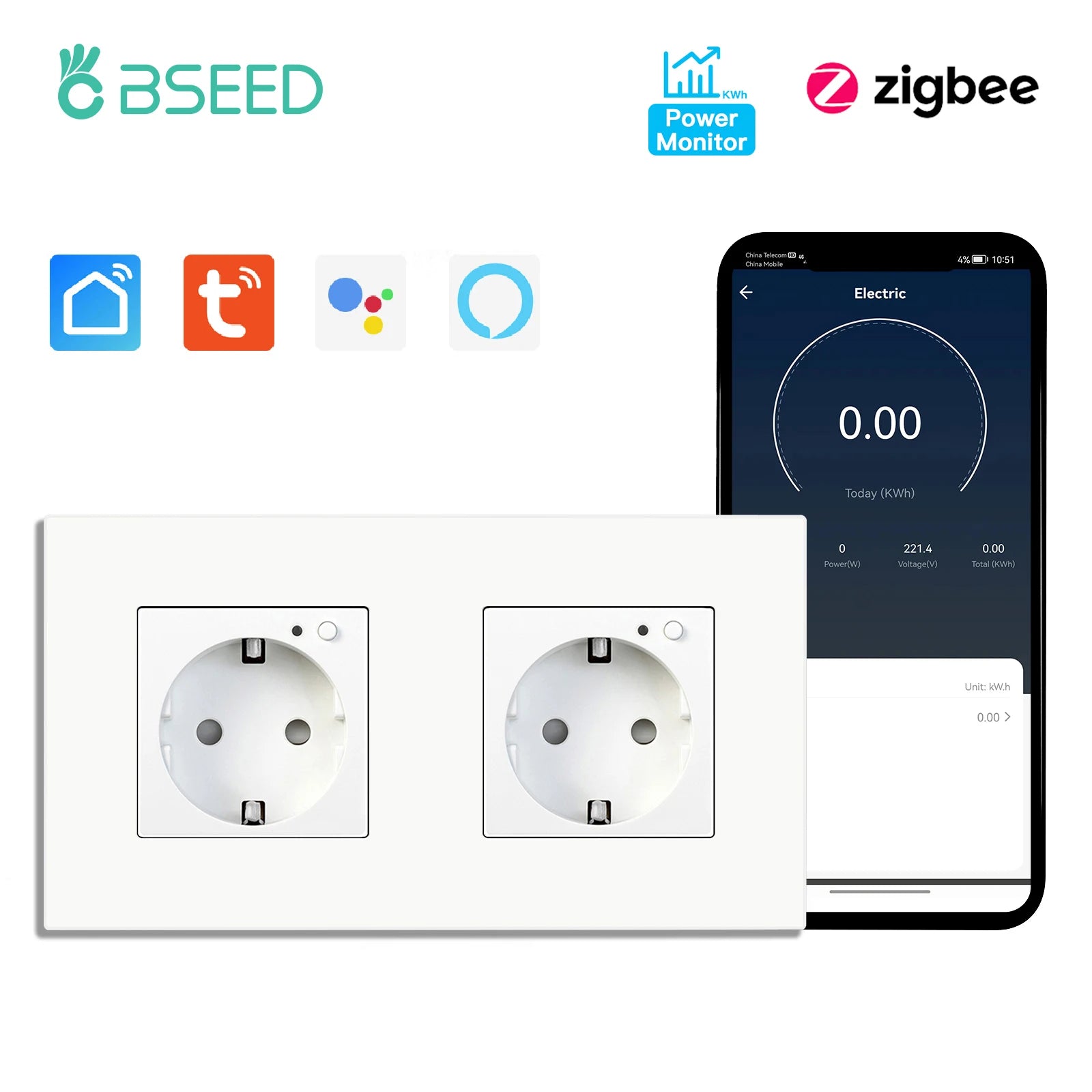 BSEED ZigBee Smart Wall Socket with Energy Monitoring (EU)