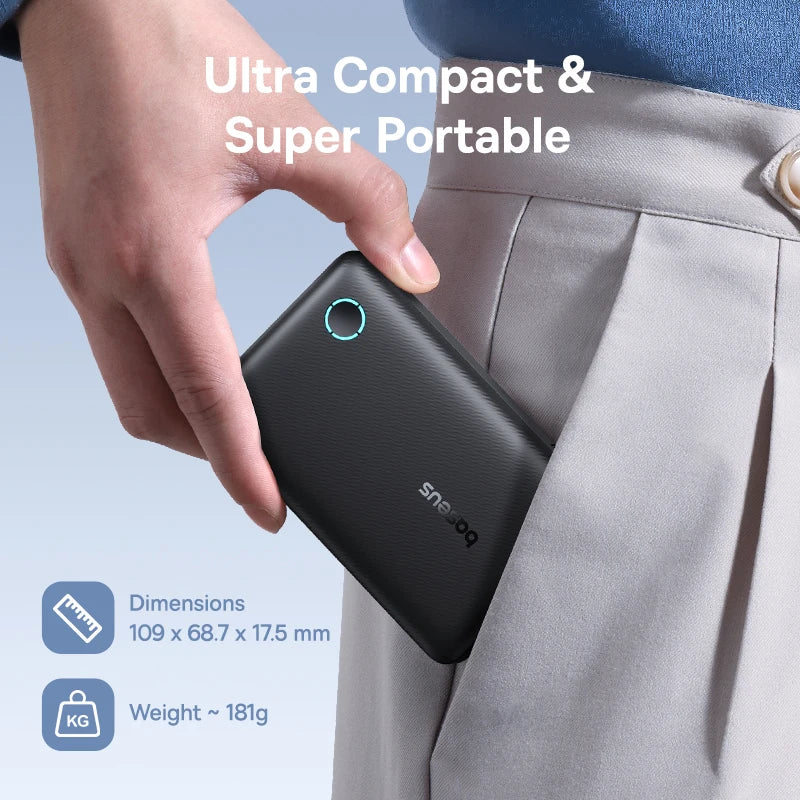 Baseus FP11 10,000mAh Power Bank – 15W PD Fast Charge, USB-C