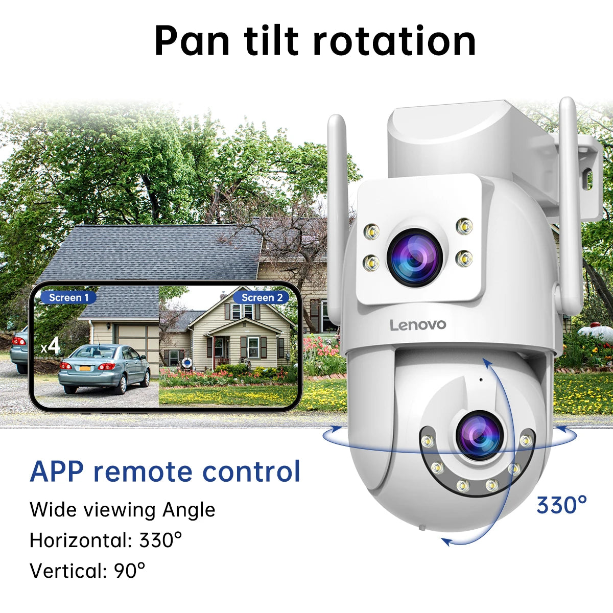 Lenovo 4K Dual-Lens PTZ Wi-Fi Outdoor Security Camera with Auto Tracking & ONVIF