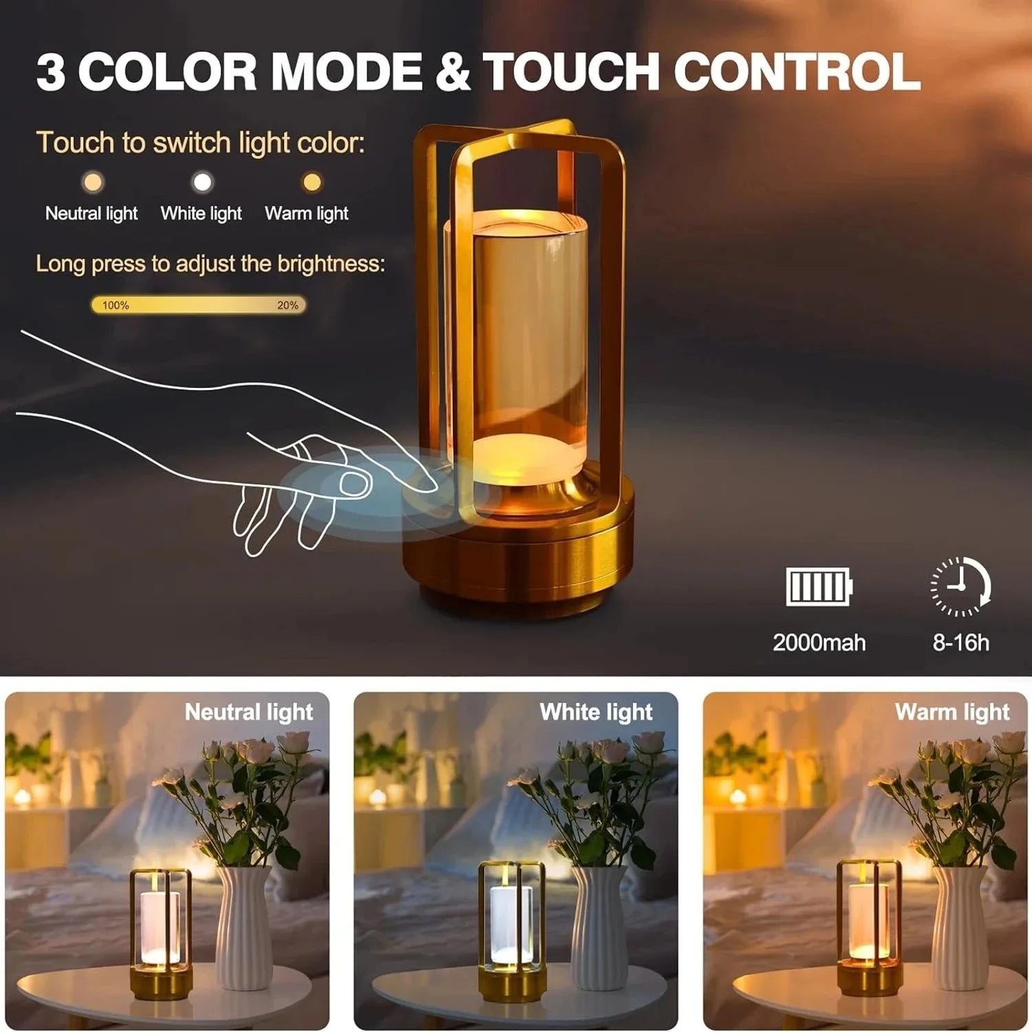GGbingo Portable Cordless LED Table Lamp – Rechargeable Ambient Night Light