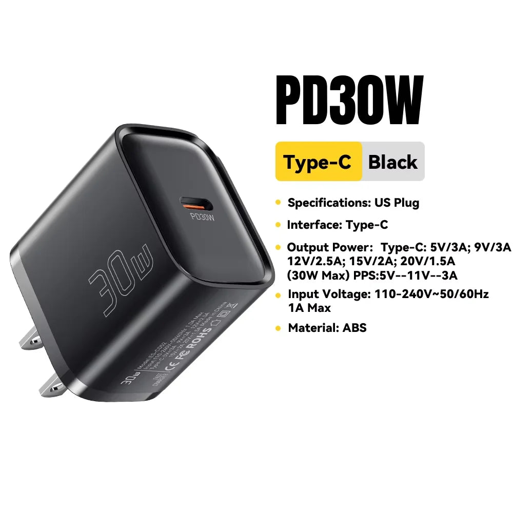 Essager 30W Type-C Charger PD 3.0 USB C Charger For iPhone 16 15 14 Pro Samsung Huawei  Xiaomi Tablet iPad Air Pro Phone Charger