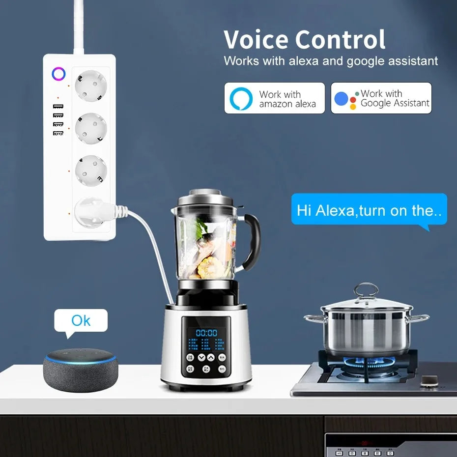 Zigbee Smart Power Strip – 1- 4 AC Outlets & 4 USB Charging Ports