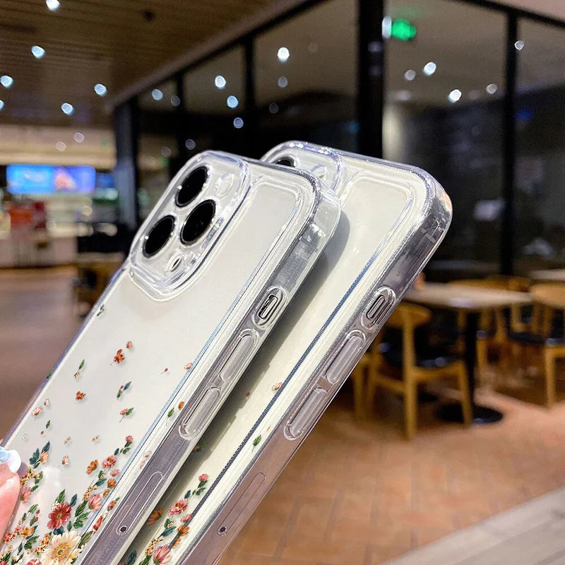 Transparent Flower Silicone Shockproof Case – iPhone 15–17 Series
