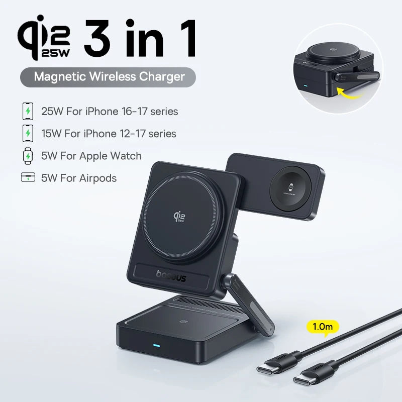 3-in-1 Baseus Wireless Charging Stand – Fast Charge for Devices