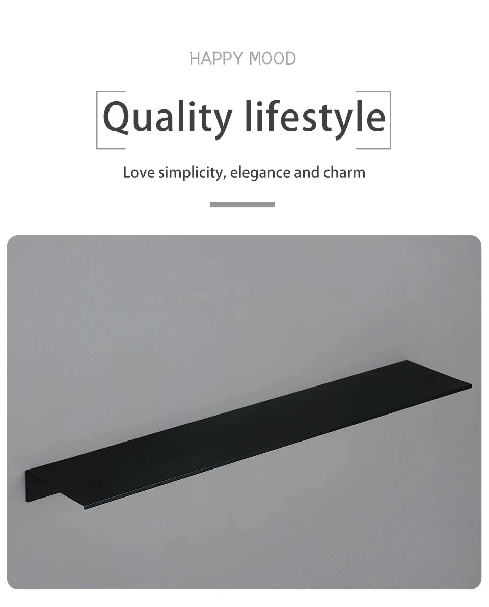 Wall-Mounted Black Shelf – Bathroom, Kitchen & Shower Storage Rack