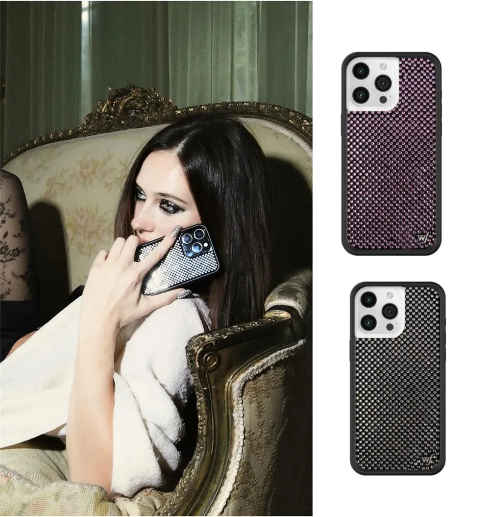 Wildflower 3D Flash Drill Magnetic Phone Case for iPhone 15–17 Series – Orchid Clown Pattern
