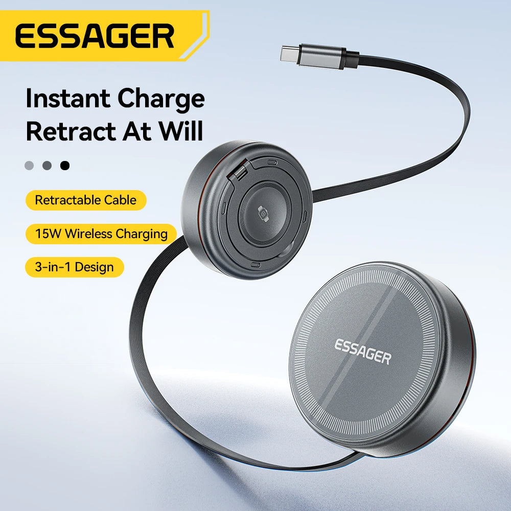 Essager Wireless Charger – 15W, iPhone, AirPods & Watch