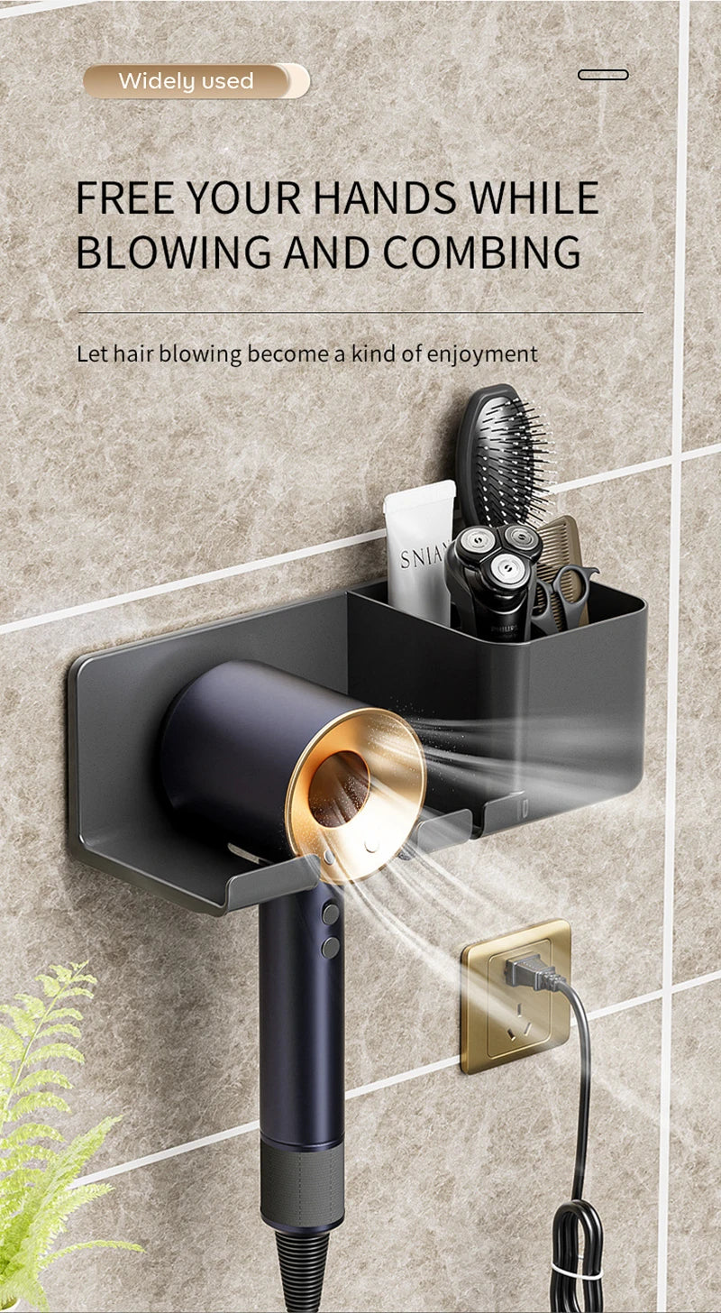 Wall-Mounted Hair Dryer Holder – Bathroom Organizer
