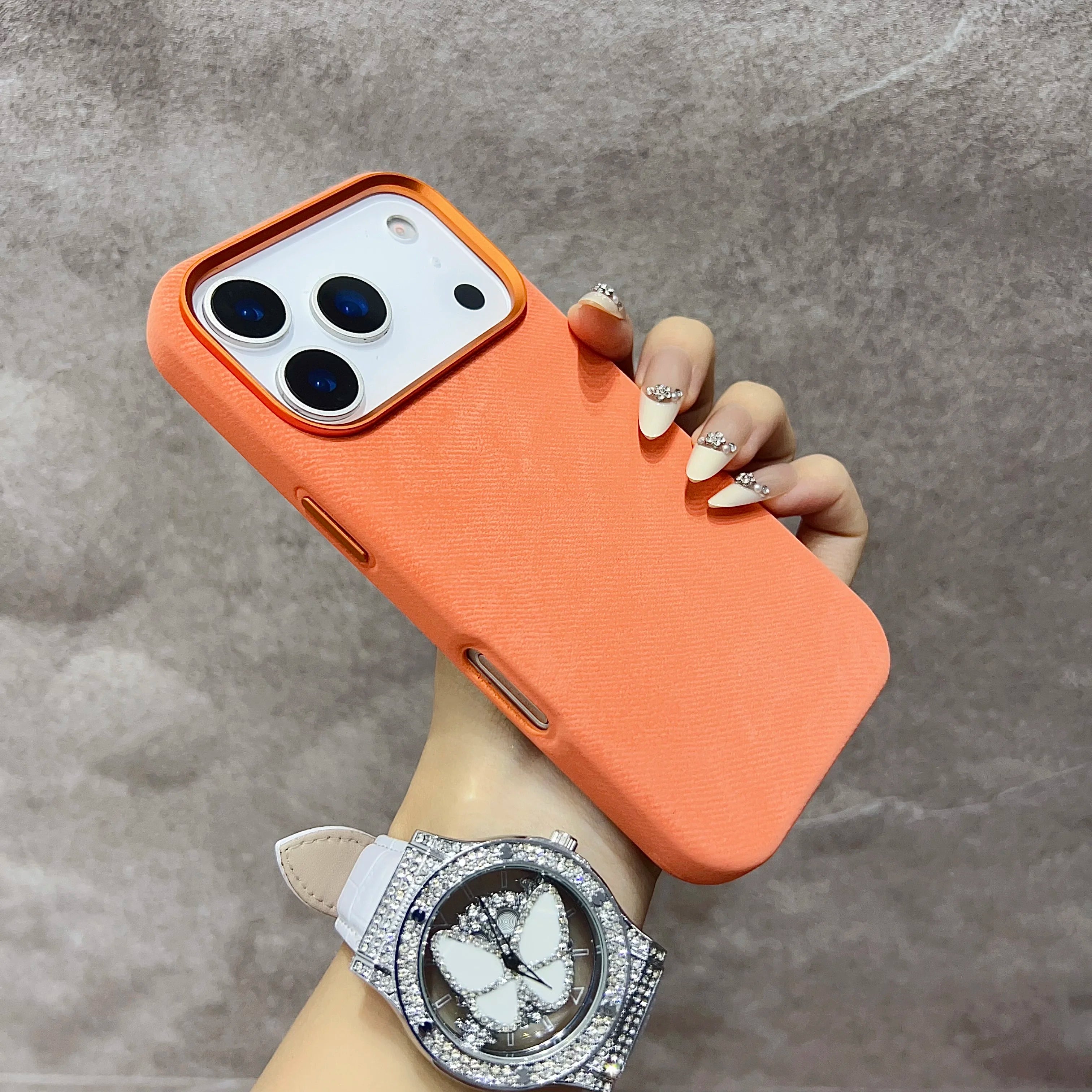 Luxury MagSafe Fiber Leather iPhone Case – Shockproof & Alloy Lens