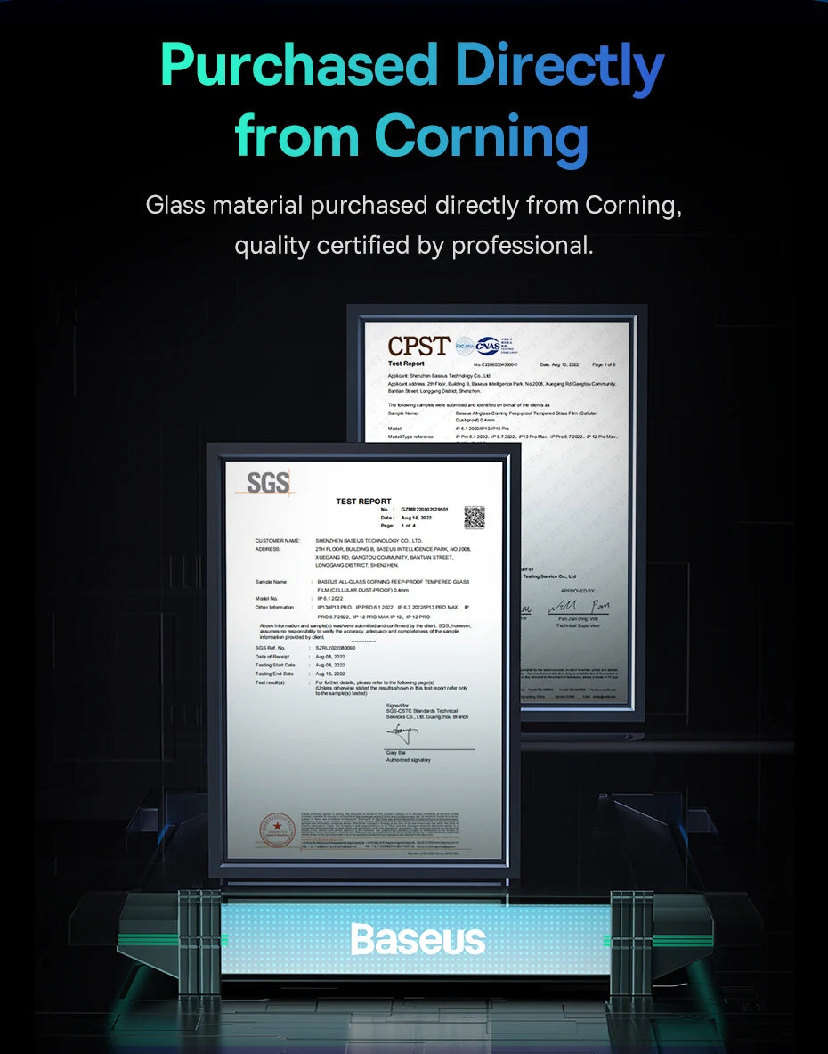 Baseus 0.4mm Corning Tempered Glass for iPhone 17 16 15 14 13 Pro Max Plus Screen Protector Anti-Peeping Auto Installation Film