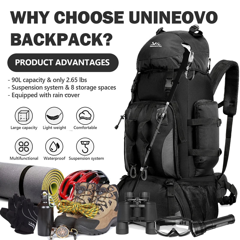 90L Waterproof Hiking Backpack – Large Capacity Camping & Trekking Bag