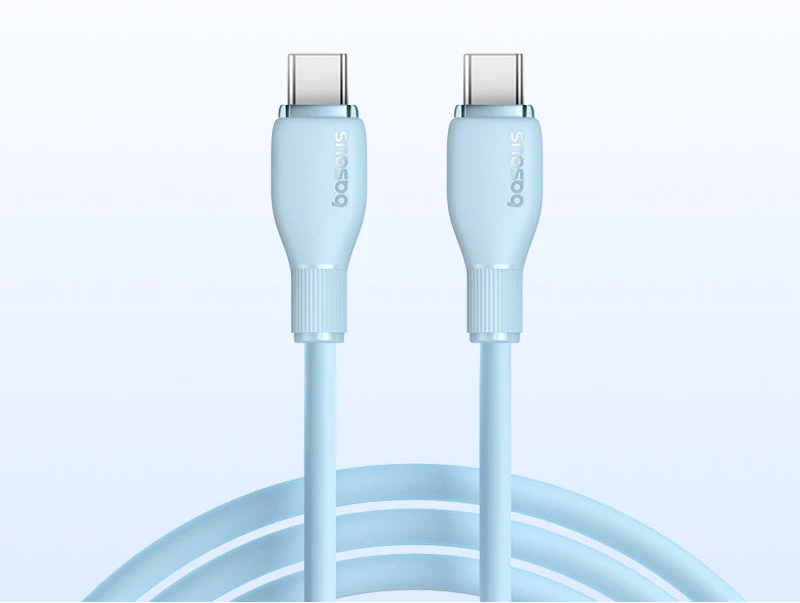 Blue charging cable for iPhone 15 Series with 'basetech' branding on a white background.