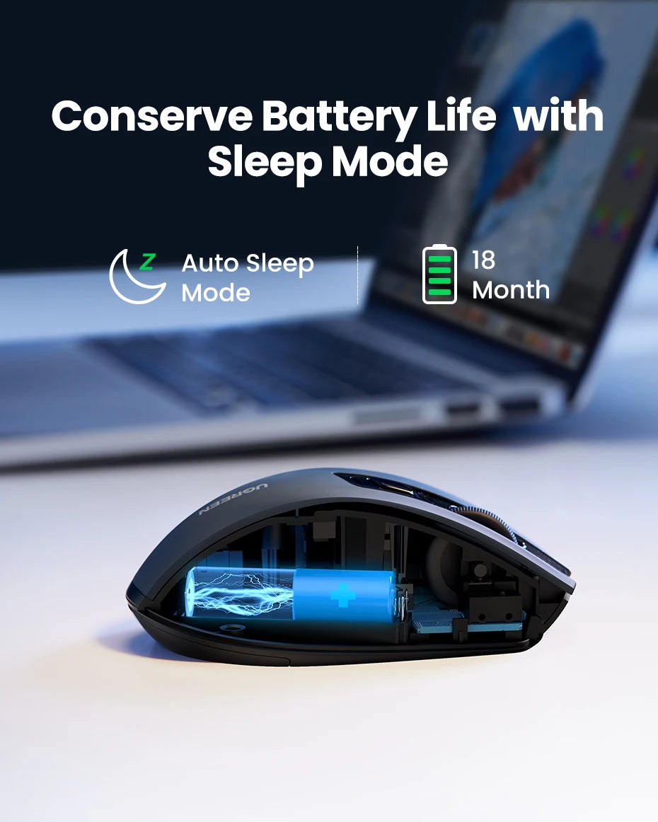 UGREEN Ergonomic Wireless Mouse – 6 Buttons, 2.4G/BT Dual Mode, 4000 DPI