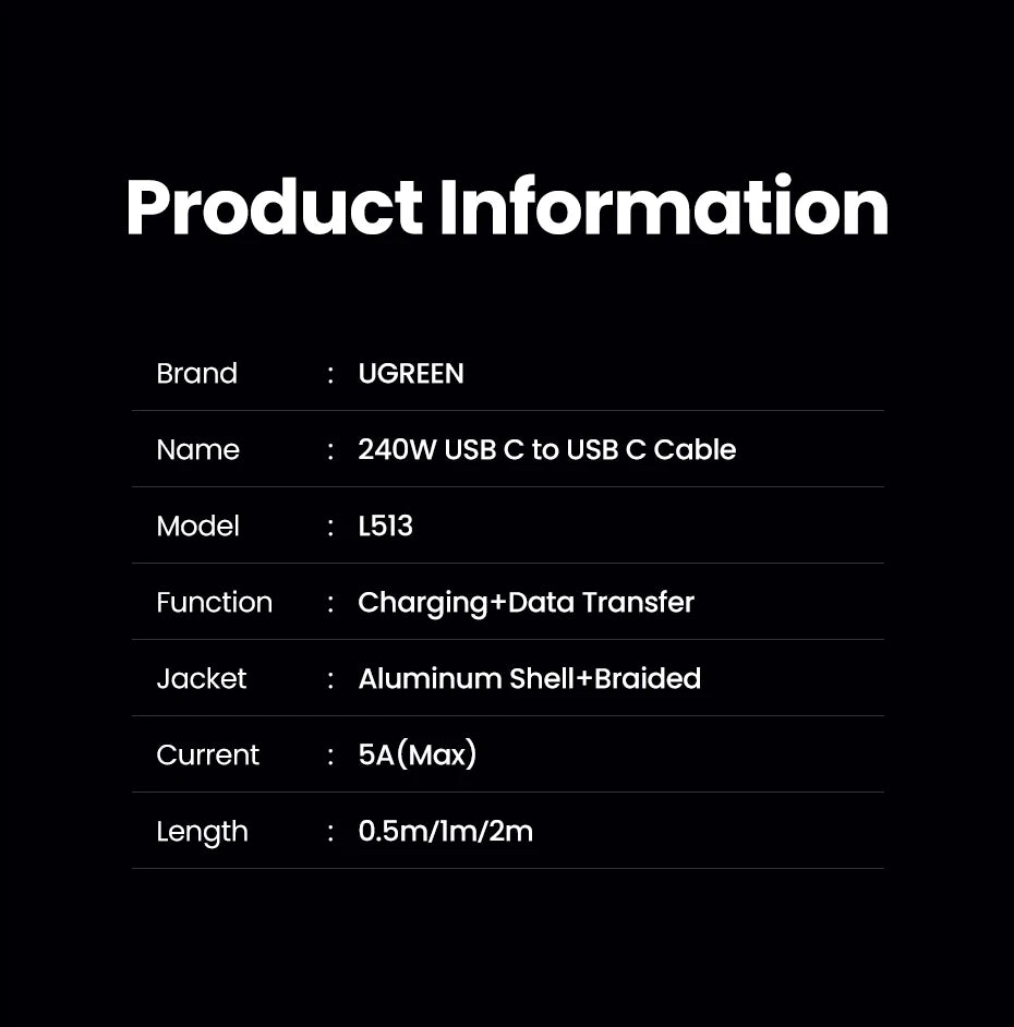 UGREEN High-Speed USB-C to USB-C PD Cable – 5A