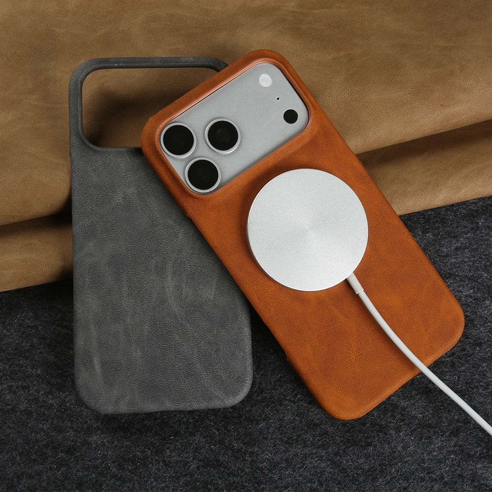 Thin Business Magnetic MagSafe Leather Case for iPhone 14–17 Series